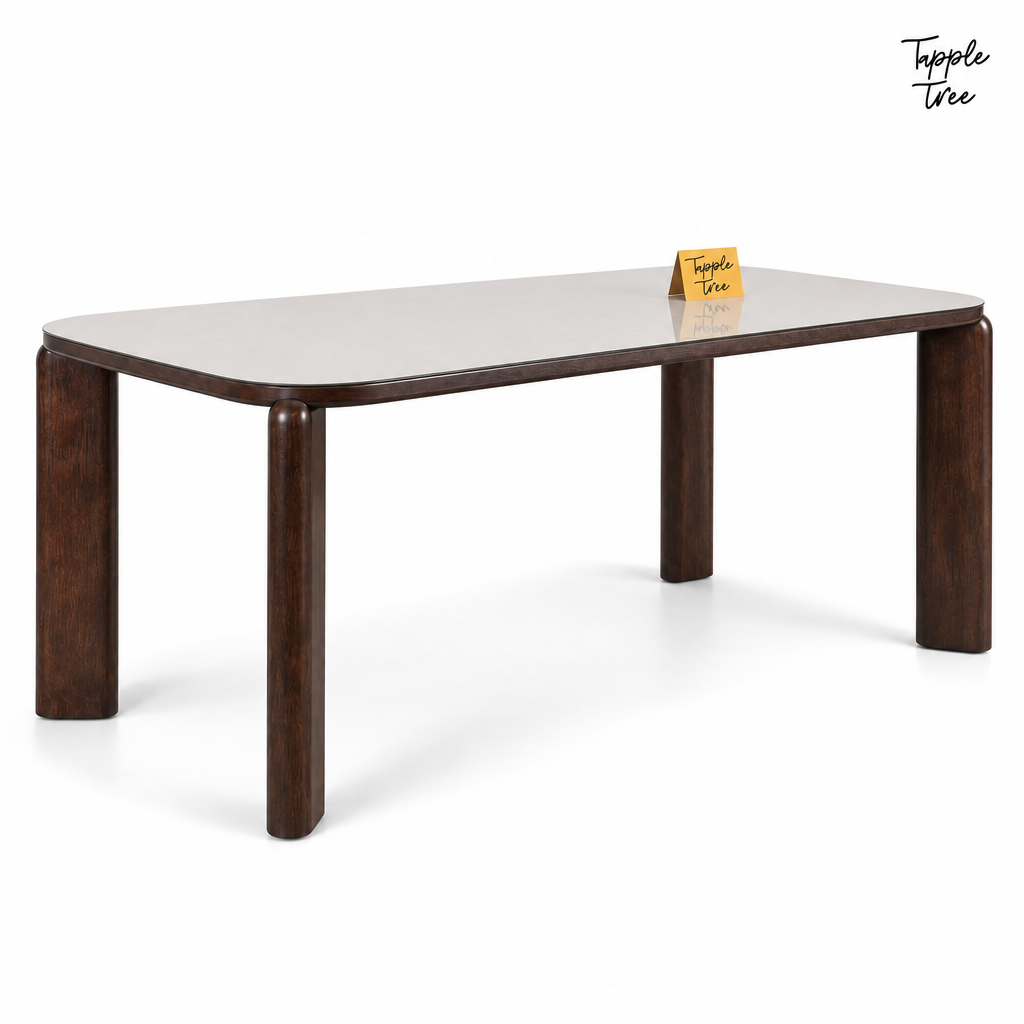 Nilea Glass and Ash Dining Table — white opposite angle