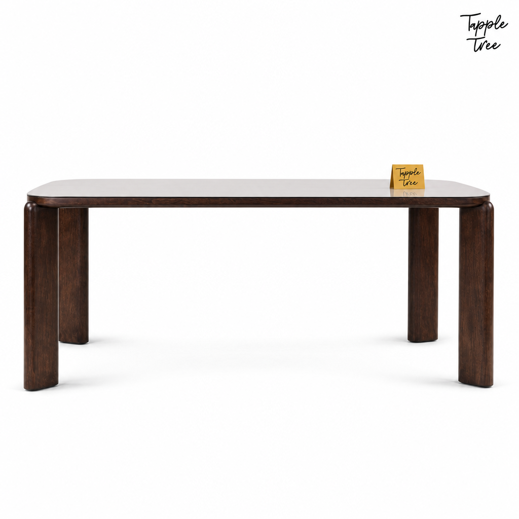 Nilea Glass and Ash Dining Table — white side profile