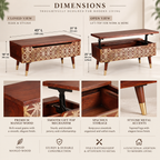 Lisbon lift-top coffee table with screen print — dimensions