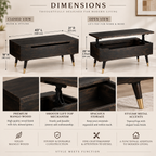 Tokyo lift-top coffee table in walnut finish — dimensions
