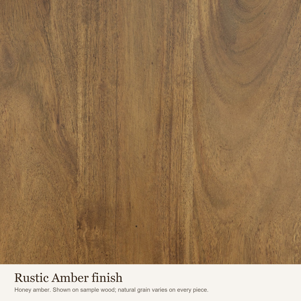 Rustic Amber finish swatch: close-up of the honey amber wood colour and grain