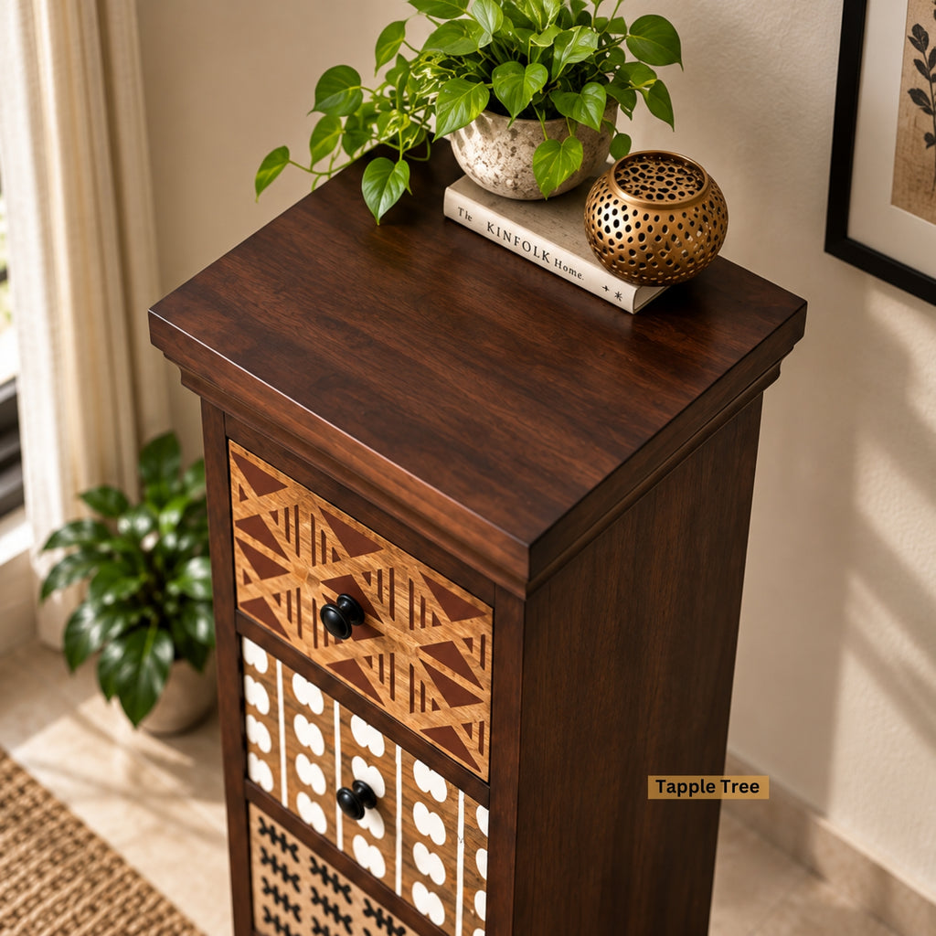 Gabon slim chest in teak finish — product view 4