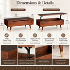 Berlin full lift-top coffee table in teak finish — dimensions