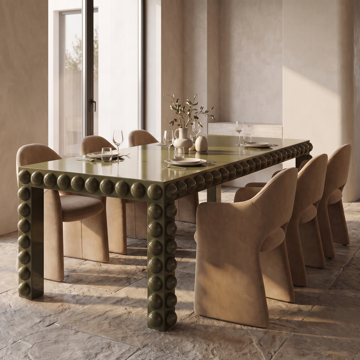 Bolla Olive Green Dining Table — RVS-6