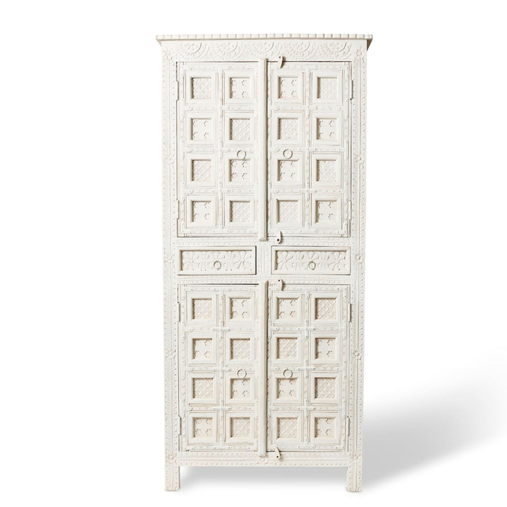 Haveli White Carved Wardrobe — RVS-7 FRONT
