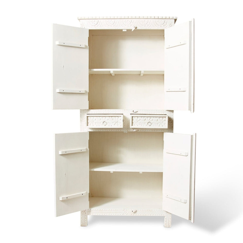 Haveli White Carved Wardrobe — RVS-7 OPNED
