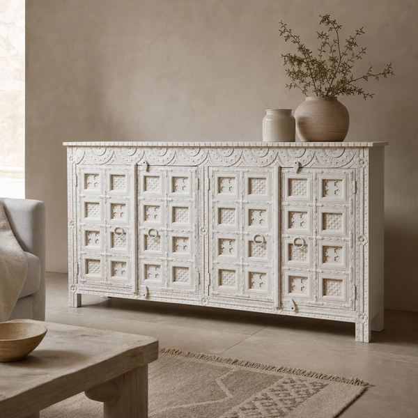 Haveli White Carved Sideboard — lifestyle setting