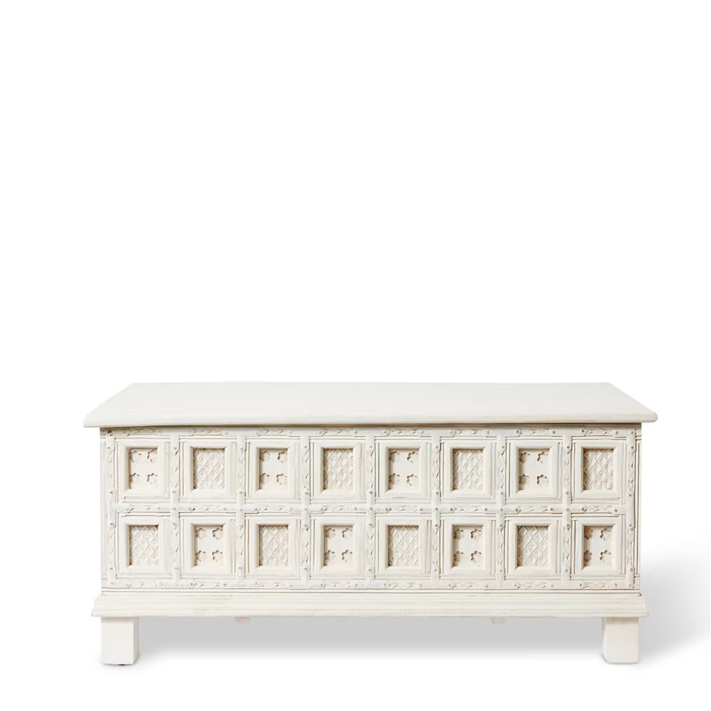 Haveli White Carved Trunk Coffee Table — RVS-9 front
