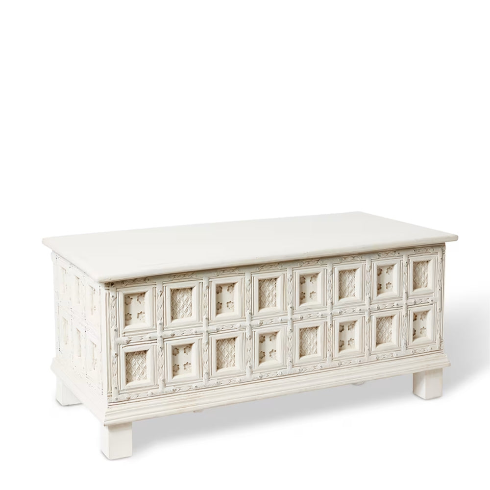 Haveli White Carved Trunk Coffee Table — RVS-9A NGLED