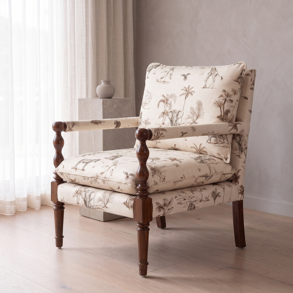 Alden Vale Mango Wood Accent Chair - Teak Finish — Lifestyle Opposite Three Quarter