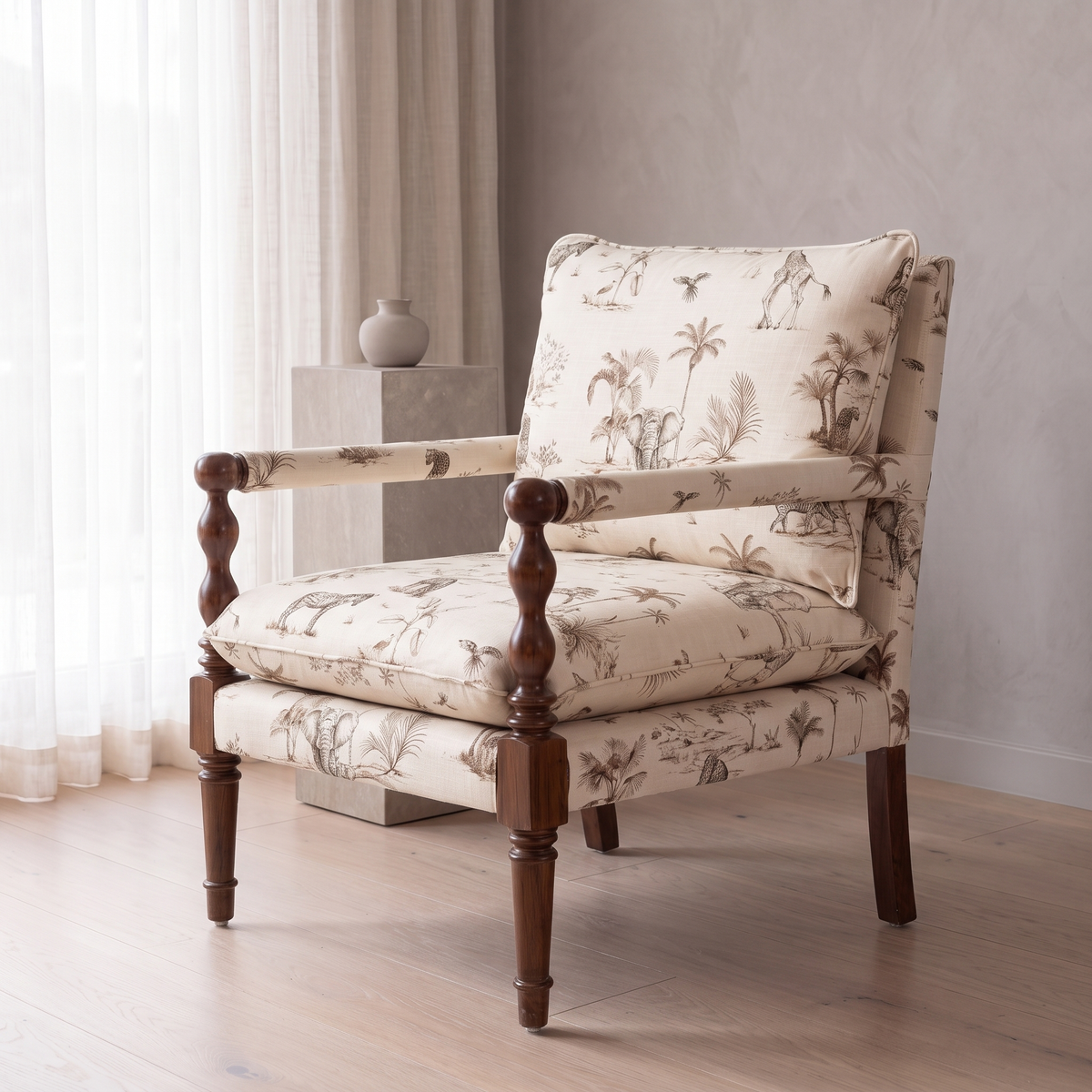 Alden Vale Mango Wood Accent Chair - Teak Finish — Lifestyle Opposite Three Quarter