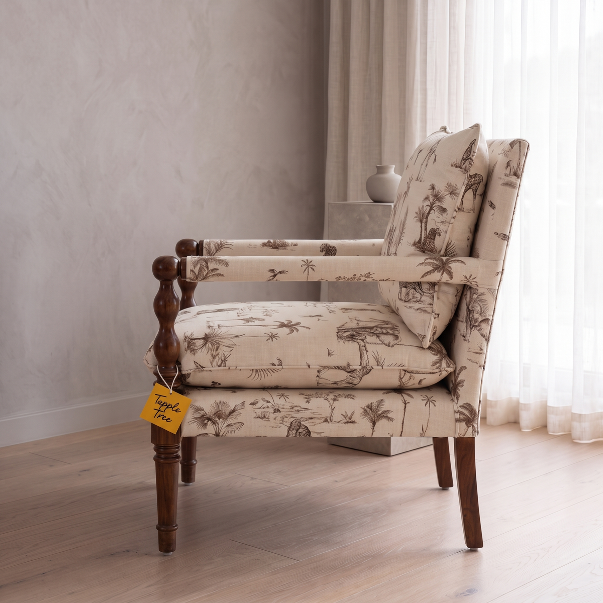 Alden Vale Mango Wood Accent Chair - Teak Finish — Lifestyle Side Profile