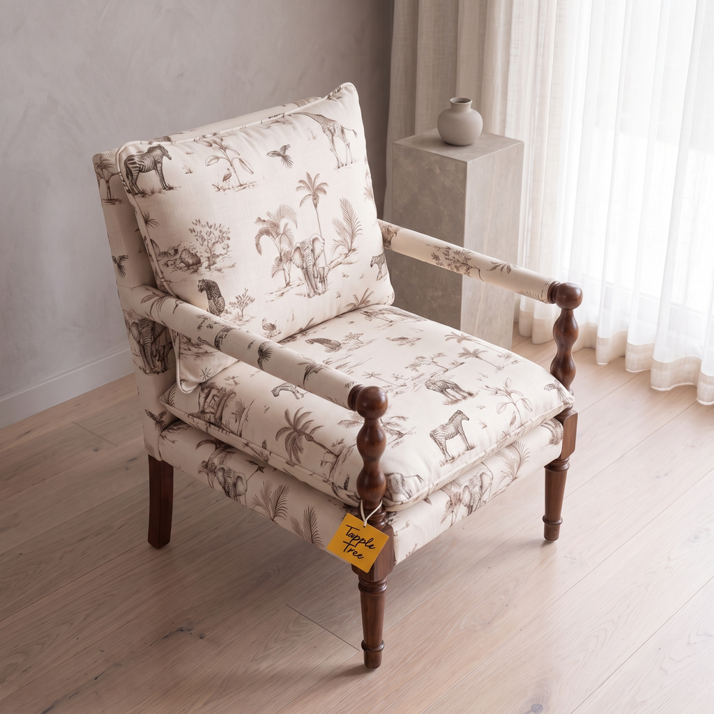 Alden Vale Mango Wood Accent Chair - Teak Finish — Lifestyle Elevated Angle