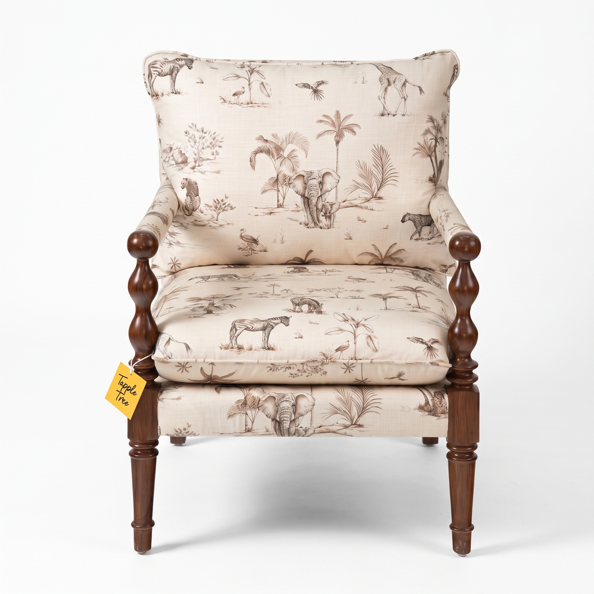 Alden Vale Mango Wood Accent Chair - Teak Finish — White Front
