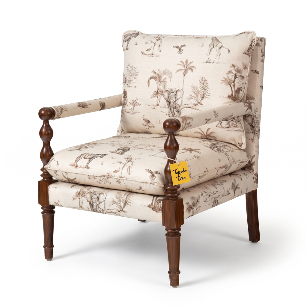 Alden Vale Mango Wood Accent Chair - Teak Finish — White Right Three Quarter