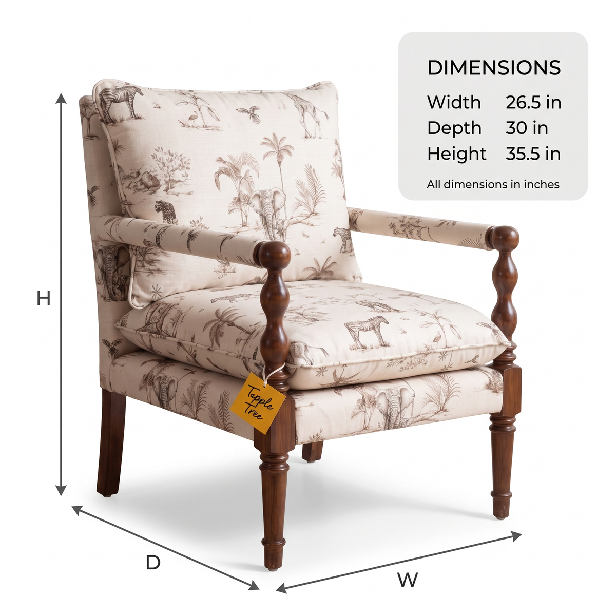 Alden Vale Mango Wood Accent Chair - Teak Finish — Dimensions