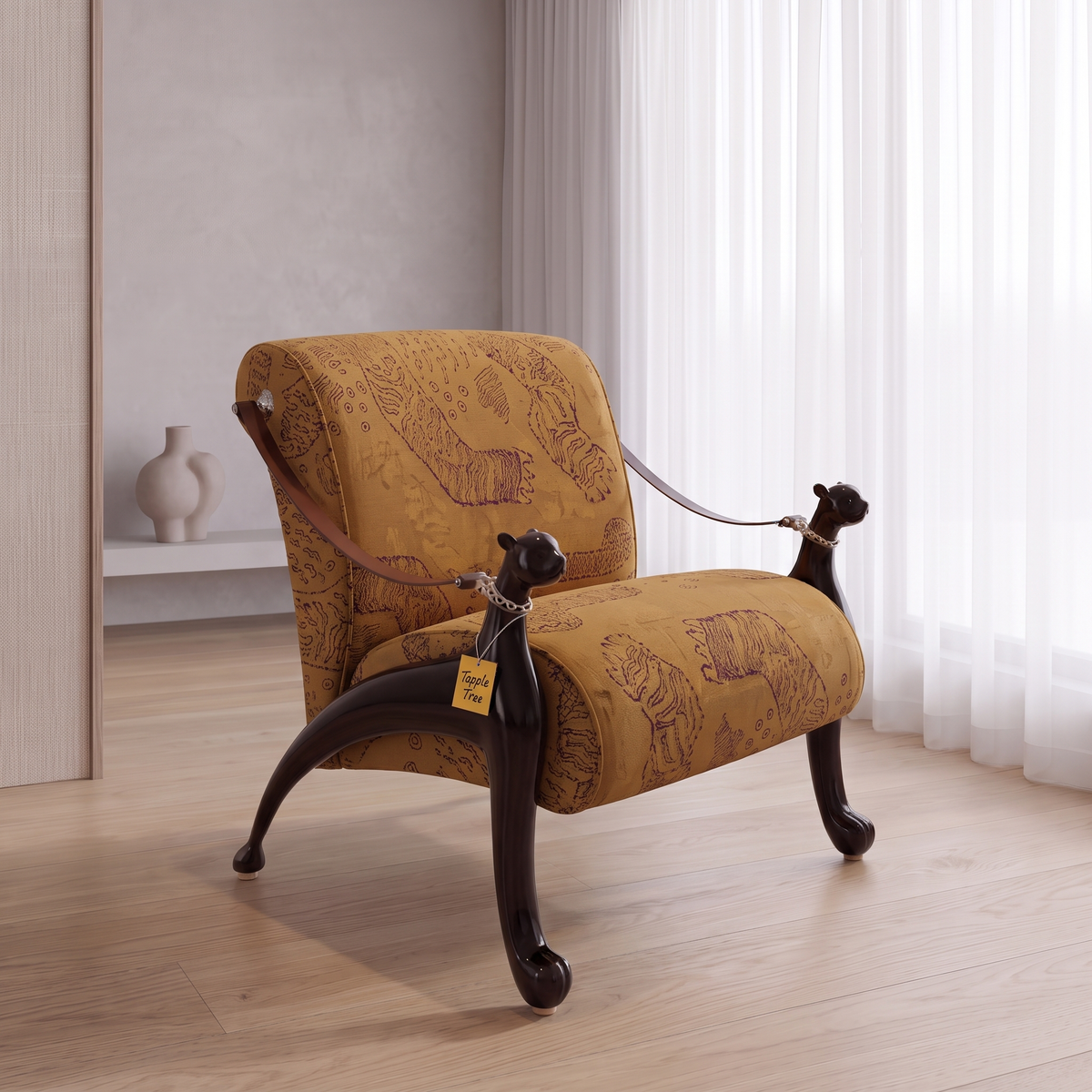 Alden Cove Teak Wood Accent Chair - Glossy Black — Lifestyle Opposite Three Quarter