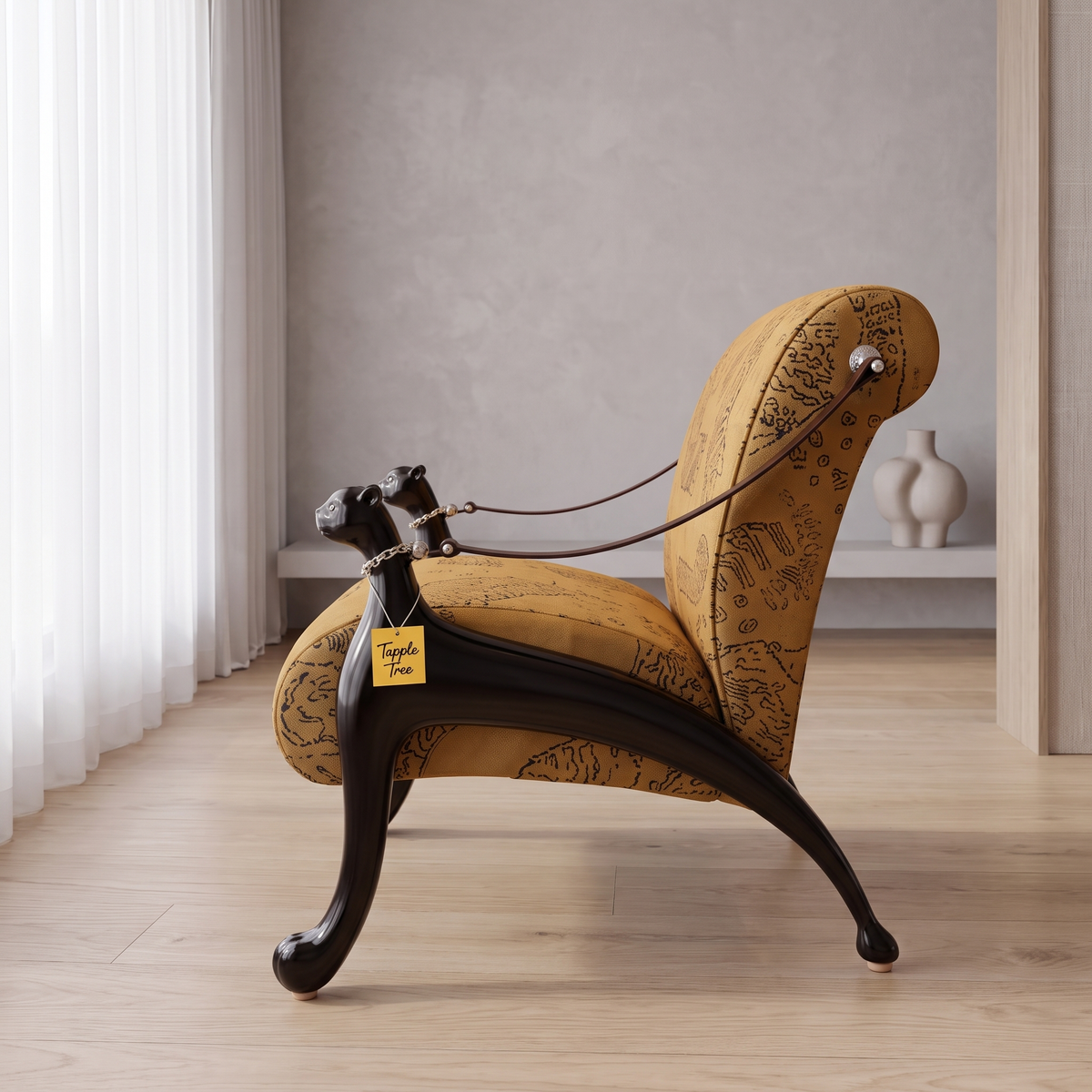 Alden Cove Teak Wood Accent Chair - Glossy Black — Lifestyle Side Profile