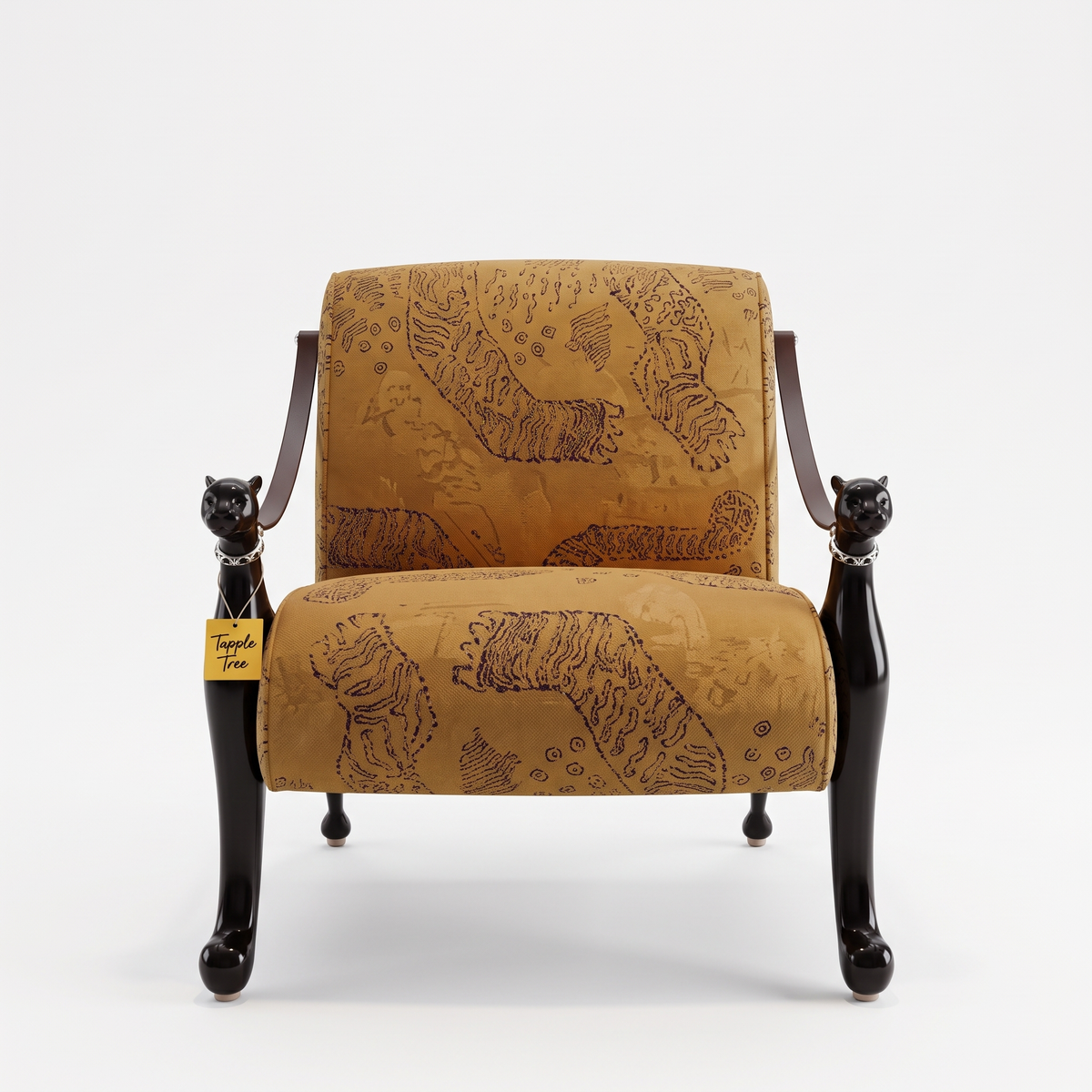 Alden Cove Teak Wood Accent Chair - Glossy Black — White Front