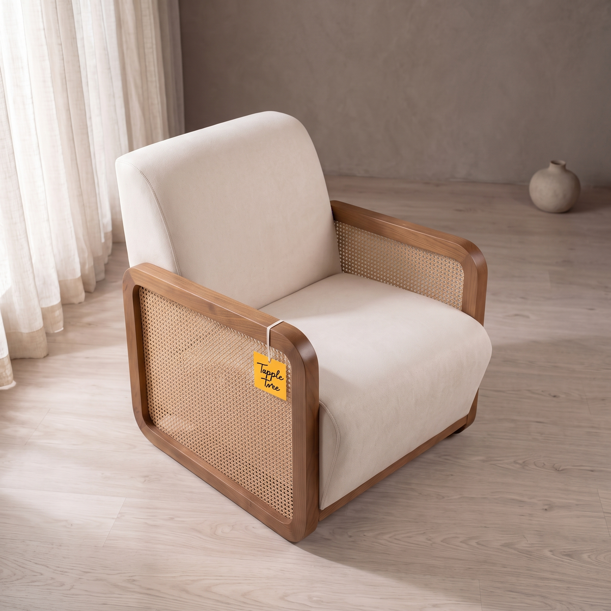 Alden Brook Mango Wood Accent Chair - Bourbon Brown Finish — Lifestyle Elevated Angle