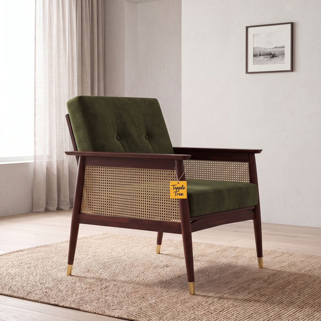 Alden Wood Sheesham Wood Armchair - Provincial Teak — Lifestyle Opposite Three Quarter
