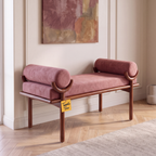 Aubrey Hill Upholstered Sheesham Wood Bolster Bench — additional lifestyle view