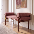 Aubrey Hill Upholstered Sheesham Wood Bolster Bench — side lifestyle view