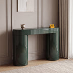Caspian Meadow High-Gloss Console Table with Storage in a high-gloss PU finish, styled in a living room