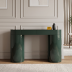 Caspian Meadow High-Gloss Console Table with Storage, front view in a living room