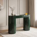 Caspian Meadow High-Gloss Console Table with Storage, side view in a living room