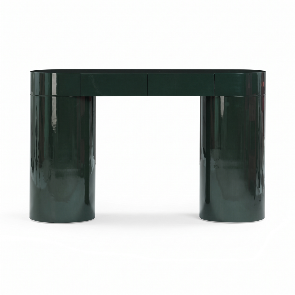 Caspian Meadow High-Gloss Console Table with Storage, front view on a white background