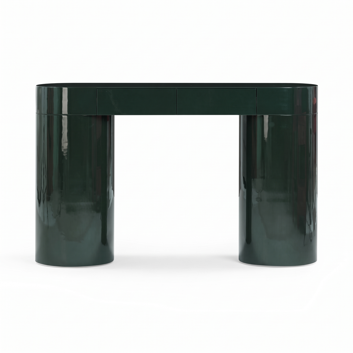 Caspian Meadow High-Gloss Console Table with Storage, front view on a white background