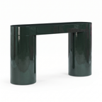 Caspian Meadow High-Gloss Console Table with Storage, left three-quarter view on a white background