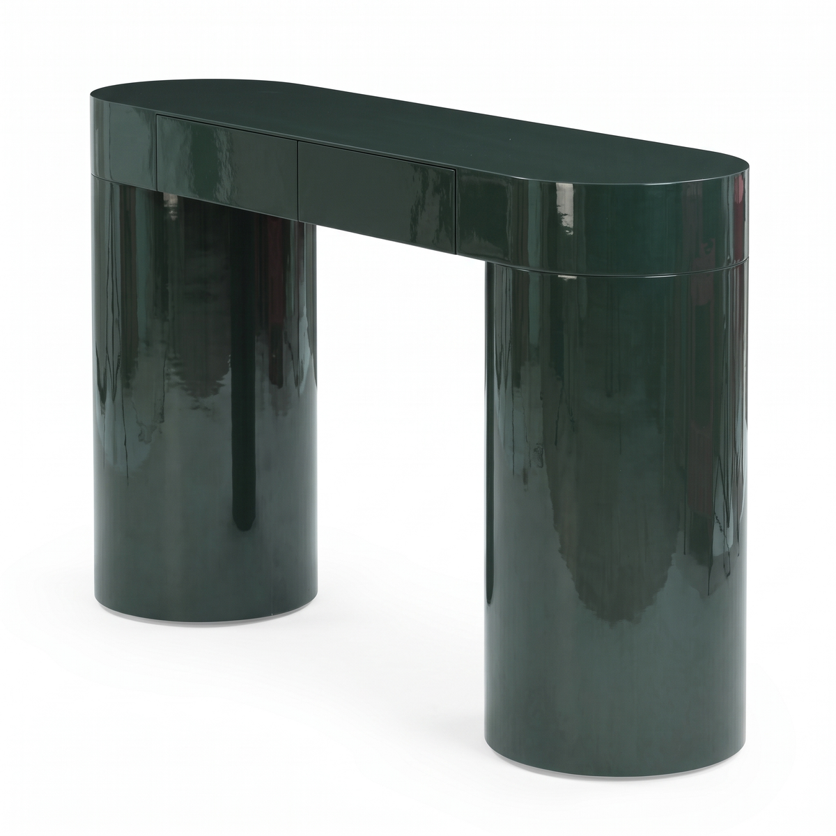 Caspian Meadow High-Gloss Console Table with Storage, right three-quarter view on a white background
