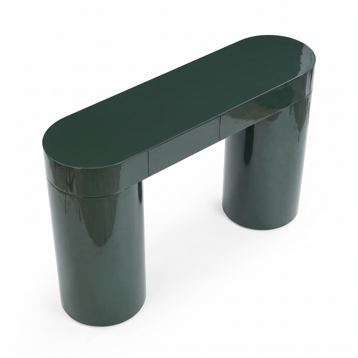 Caspian Meadow High-Gloss Console Table with Storage, side view on a white background