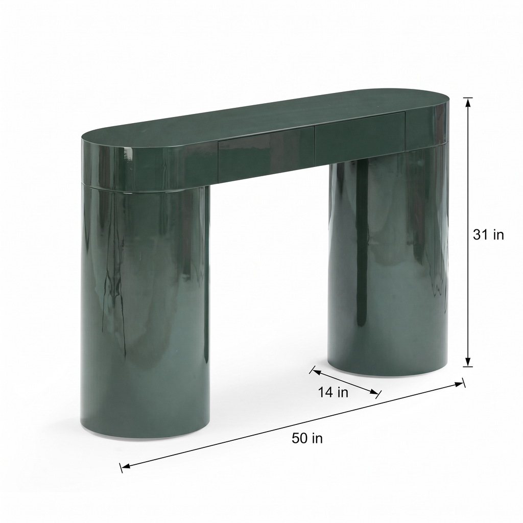 Caspian Meadow High-Gloss Console Table with Storage dimensions: 127 × 36 × 79 cm (W × D × H)