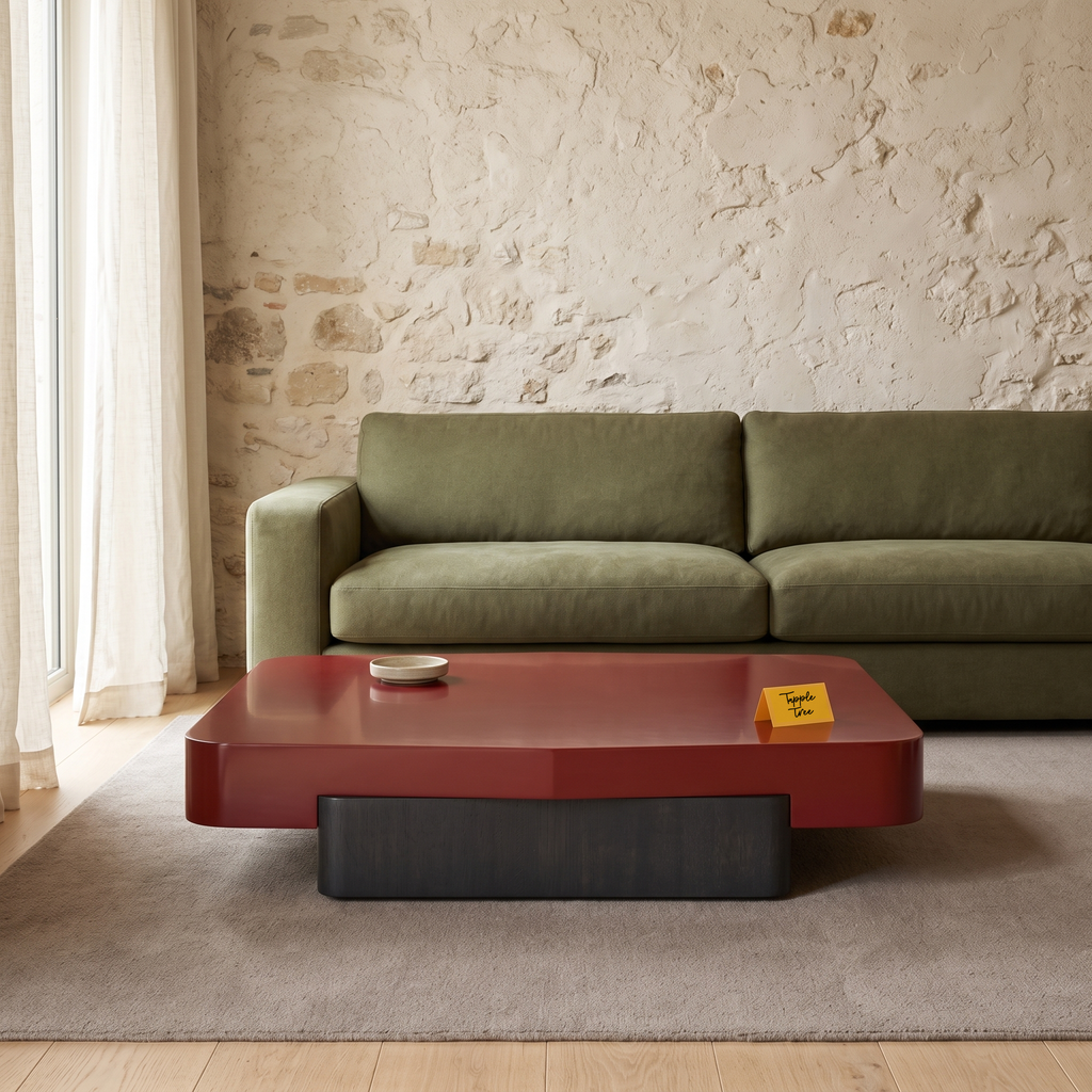 Caspian High-Gloss Coffee Table, front view in a living room