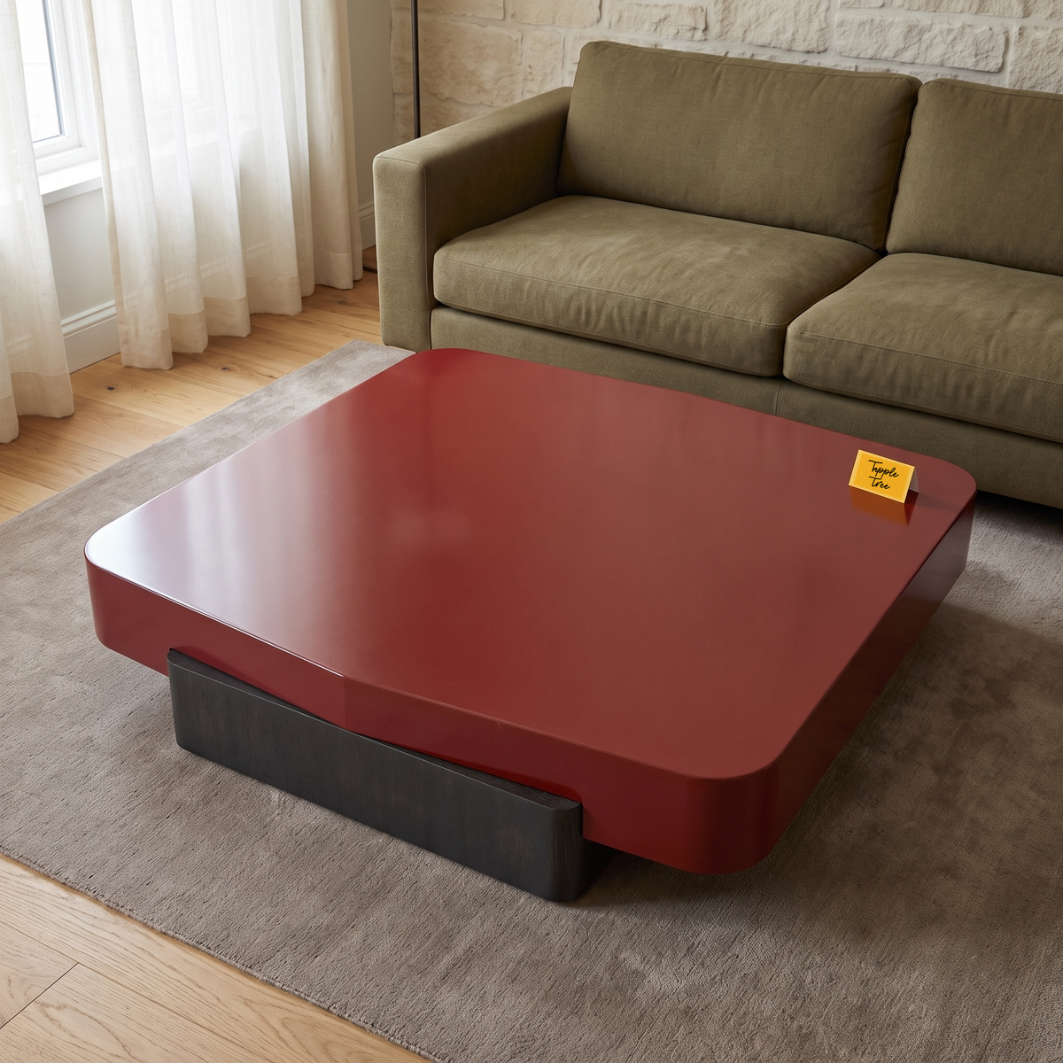 Caspian High-Gloss Coffee Table, view from above in a living room