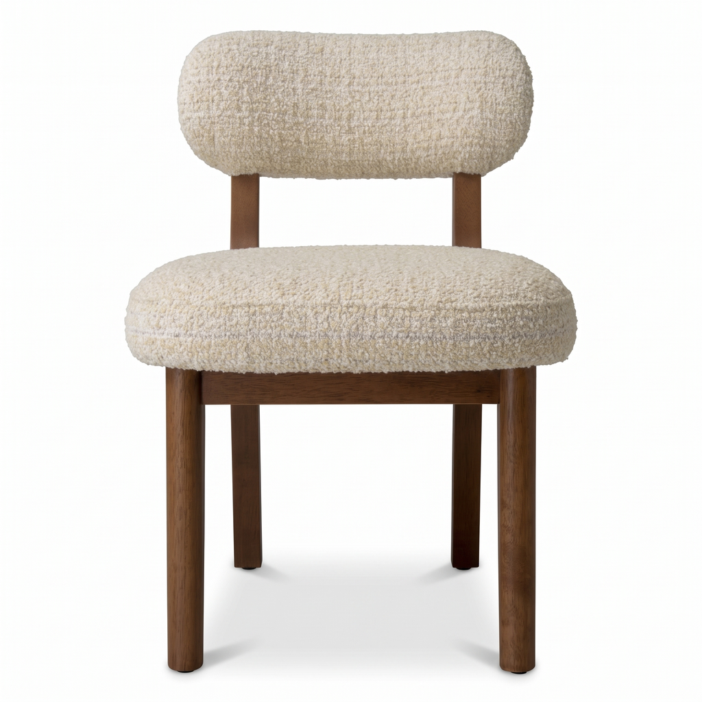 Dorian Meadow Bouclé Mango Wood Dining Chairs (Set of 2), front view on a white background