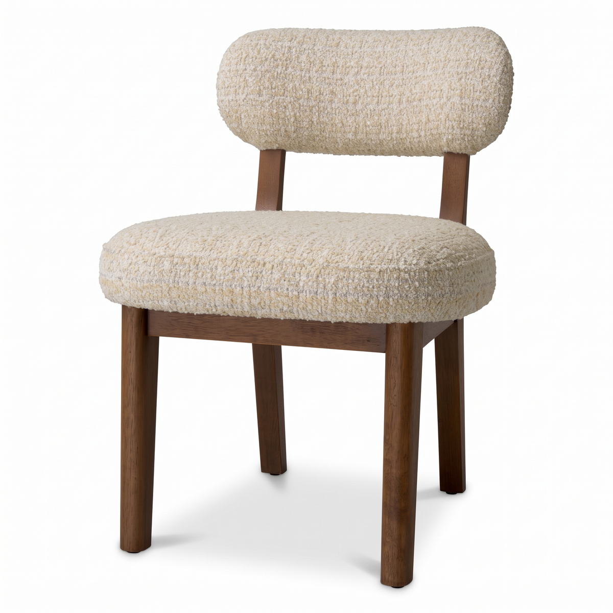Dorian Meadow Bouclé Mango Wood Dining Chairs (Set of 2), left three-quarter view on a white background