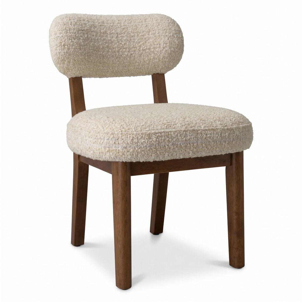 Dorian Meadow Bouclé Mango Wood Dining Chairs (Set of 2), right three-quarter view on a white background