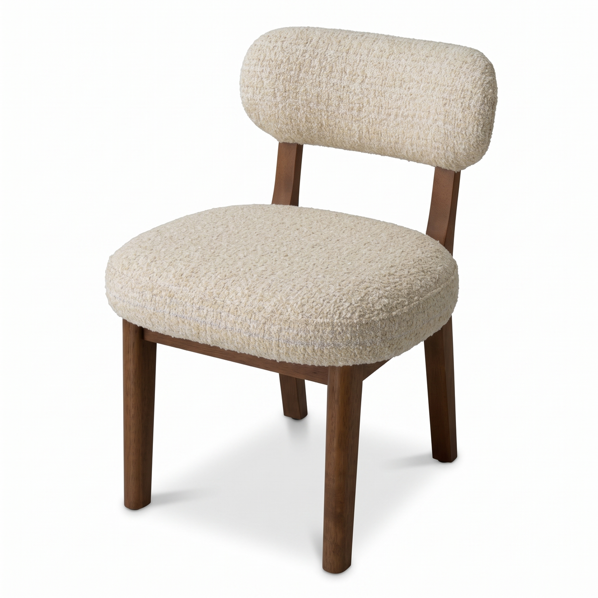 Dorian Meadow Bouclé Mango Wood Dining Chairs (Set of 2), side view on a white background