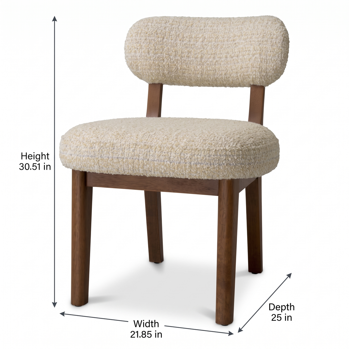 Dorian Meadow Bouclé Mango Wood Dining Chairs (Set of 2) dimensions: 56 × 64 × 78 cm (W × D × H)