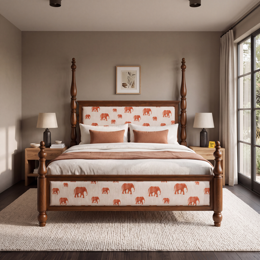 Ember Stone Poster Bed — main lifestyle hero