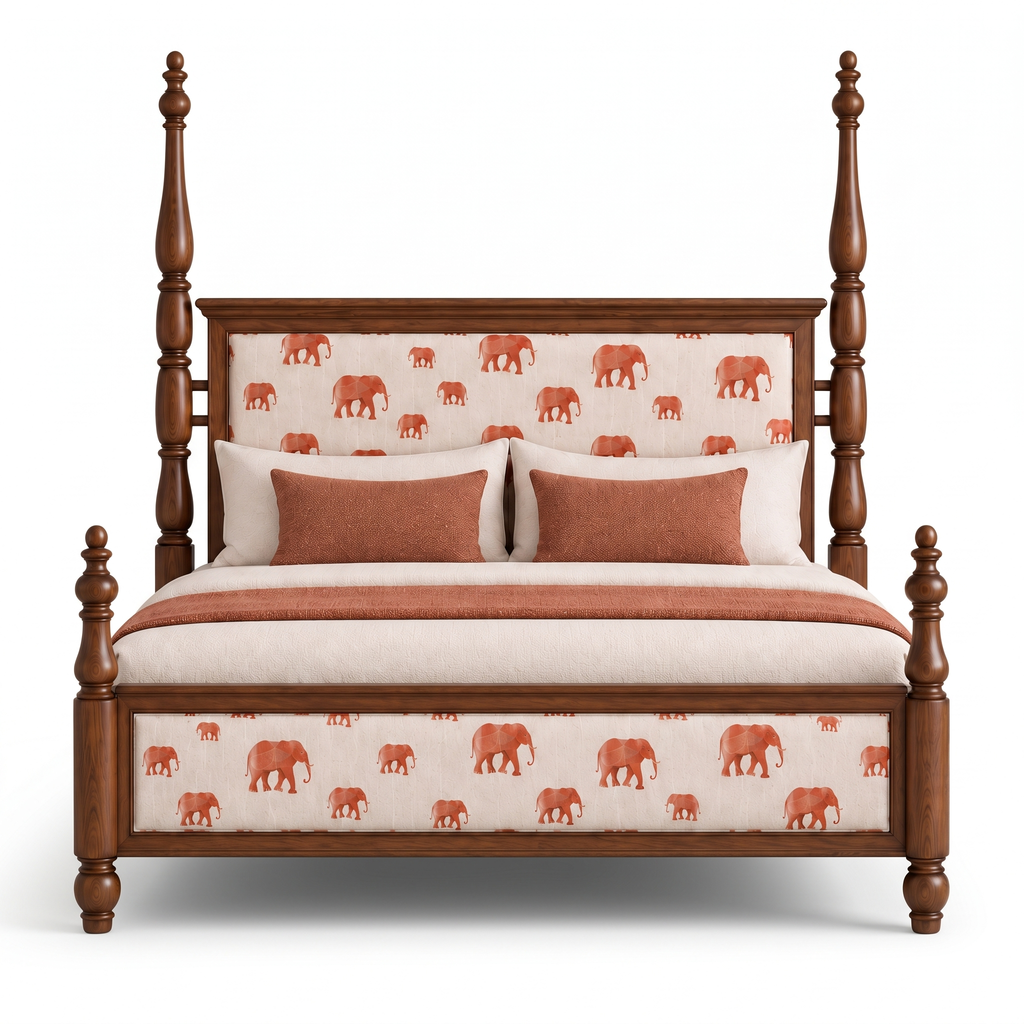 Ember Stone Poster Bed — White background angle 1