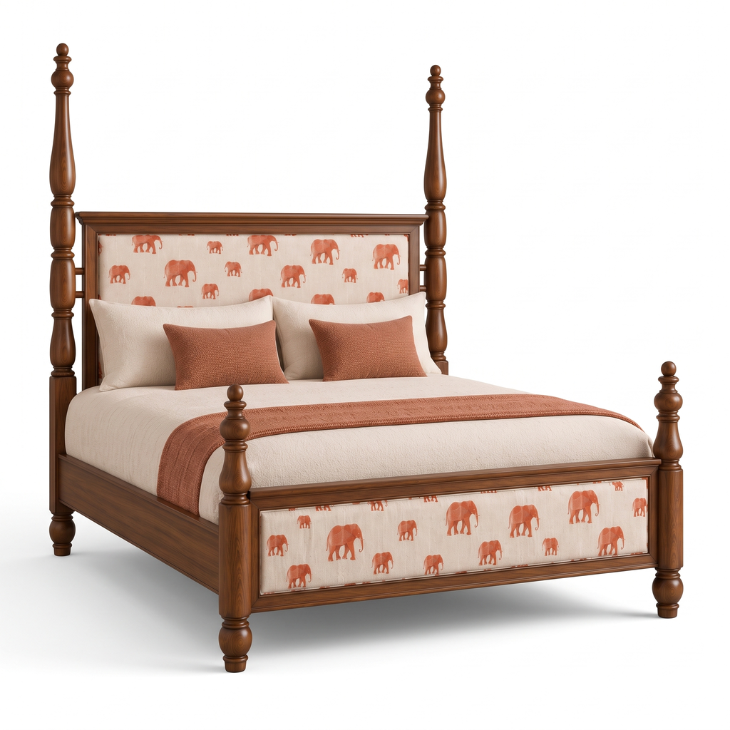 Ember Stone Poster Bed — White background angle 2