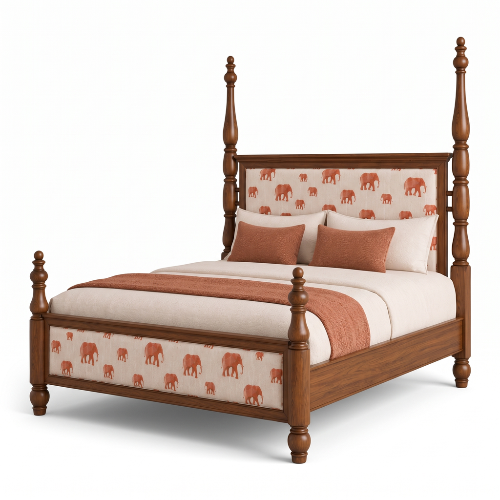 Ember Stone Poster Bed — White background angle 3