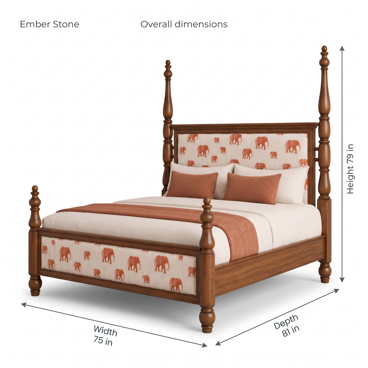 Ember Stone Poster Bed — Dimensions
