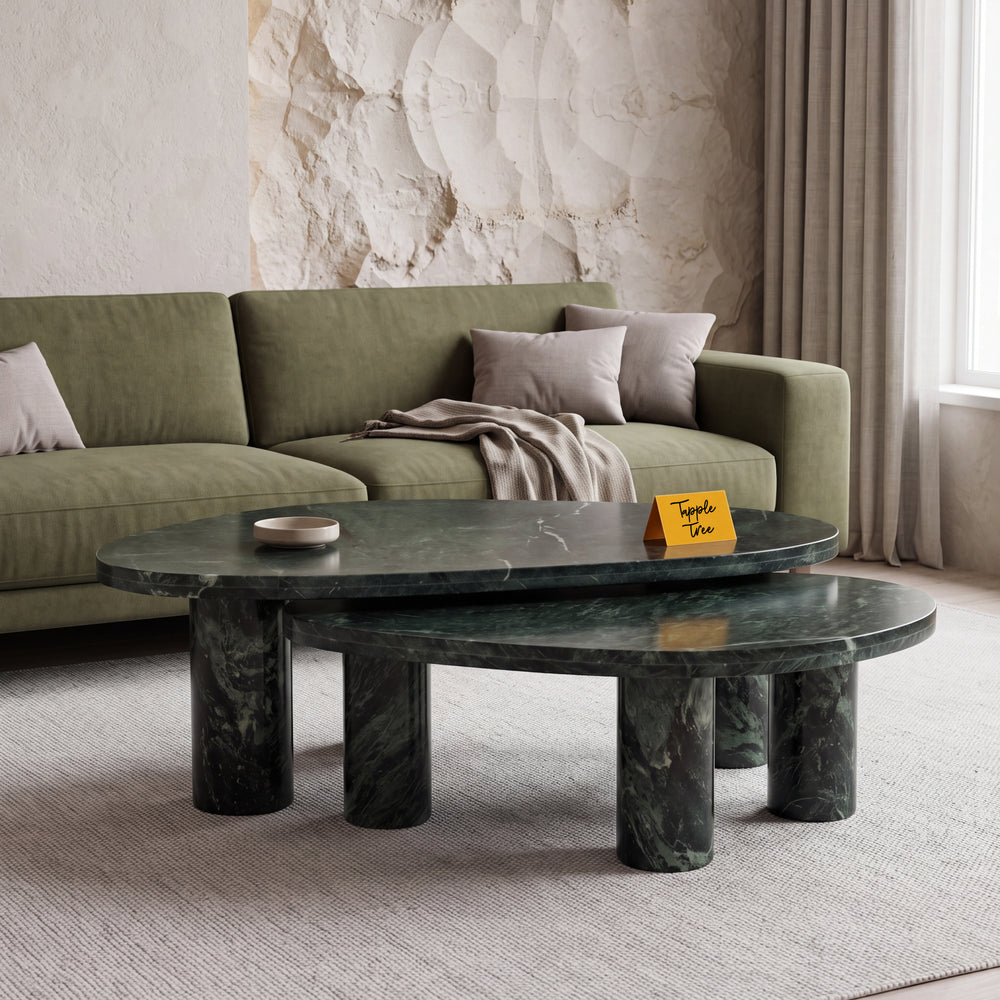 Emerald Oval Marble Coffee Table Set Coffee Table — main lifestyle hero