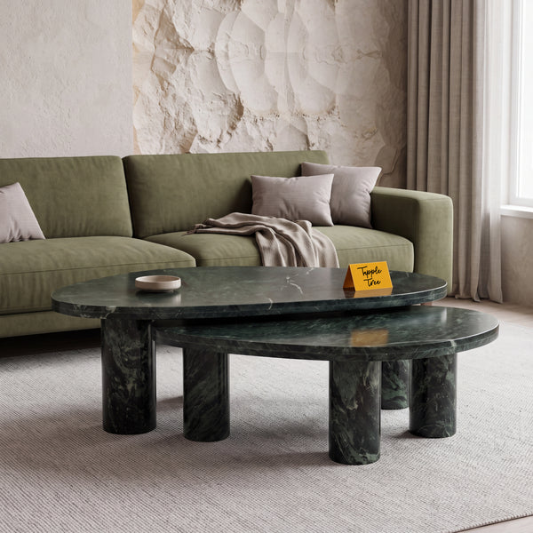 Emerald Oval Marble Coffee Table Set Coffee Table — main lifestyle hero